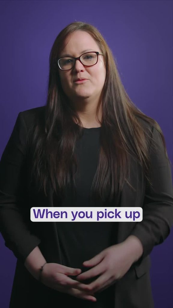 Rachel Scadding, Source Certain co-founder and COO, on a purple backdrop in a short video about Bravo apple provenance