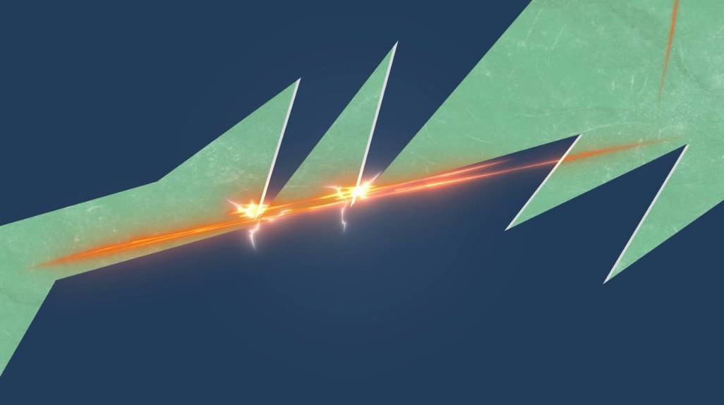 SOS26 end frame, 16:9: jagged navy and mint shapes with an orange spark