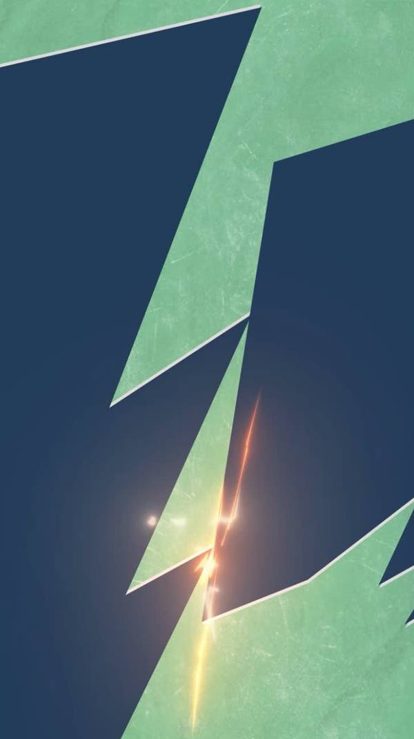 SOS26 end frame, vertical: jagged navy and mint shapes with an orange spark
