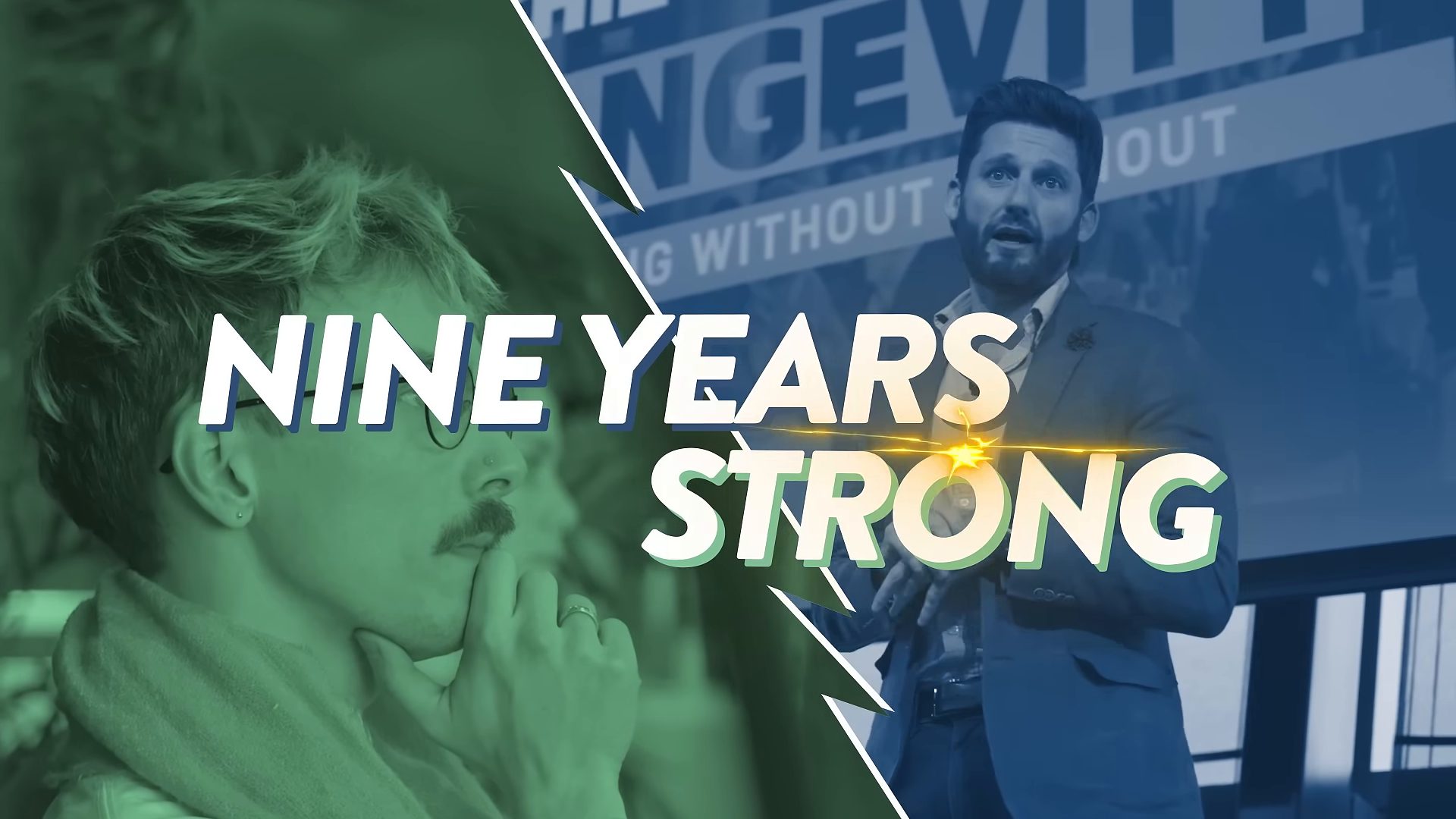 State of Social '26 launch film frame with "Nine years strong" type over a keynote