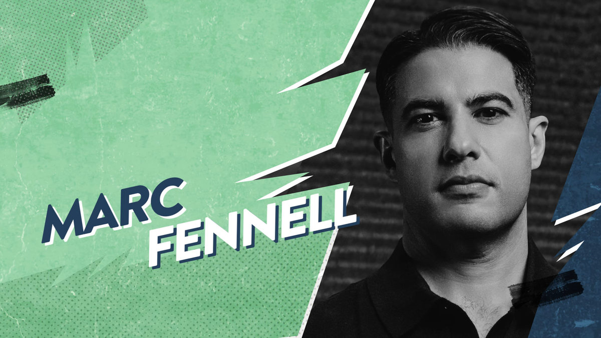 State of Social speaker intro card for Marc Fennell, with his portrait and name