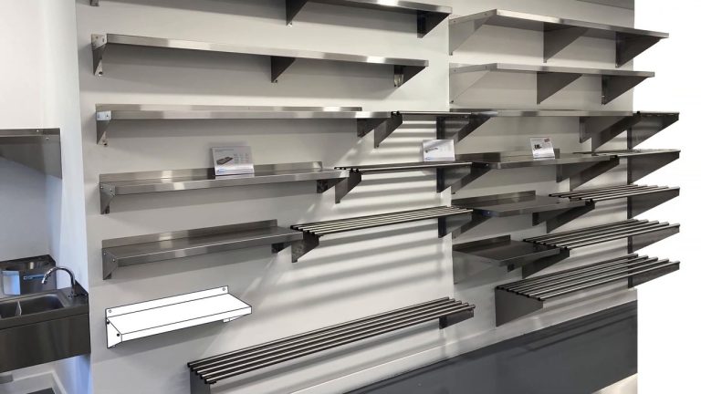 Brayco Wall Shelf assembly video: stainless steel wall shelves installed on a commercial kitchen wall